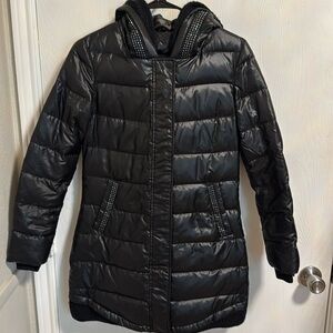 Bosideng Women’s Puffer Coat Black Warm Sparkle Rhinestone Snap Close Hood Cute‎